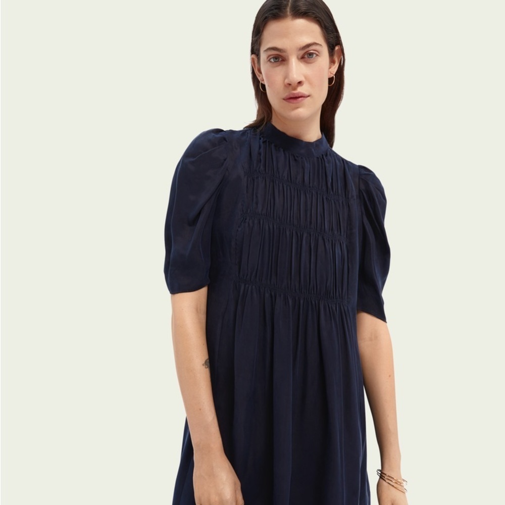 SCOTCH & SODA Navy Blue Silky Puff-Sleeve Dress